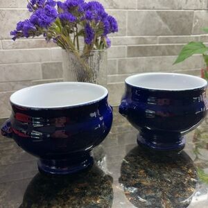 Navy Ceramic Soup Bowls Set